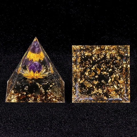 5cm Orgone Pyramid Lotus Flower Crystal Ball Resin Decor Healing Energy Stone Obsidian Gold Foil Meditation Home Desk Ornament
