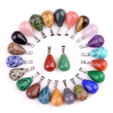 Colgante de Gota de Agua de Cristal Natural Piedra Semipreciosa Con Cierre de Aleación Colgante de Lágrima Pulido Solo Para Creación Joyería DIY Collar Pendientes