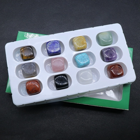 Set di Cubi in Pietra di Cristallo Naturale Gemme Quadrate Arrotondate Lucidate Colori Misti Per Decorazione Casa Ufficio Collezione Minerali