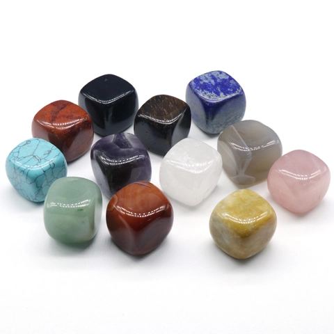 Set di Cubi in Pietra di Cristallo Naturale Gemme Quadrate Arrotondate Lucidate Colori Misti Per Decorazione Casa Ufficio Collezione Minerali