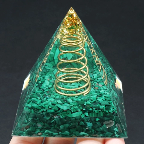 Malachit Orgon Pyramide Heilkristall Energie Turm Mit Kupferspule Goldfolie Harz Stein Pyramide Schreibtisch Dekoration