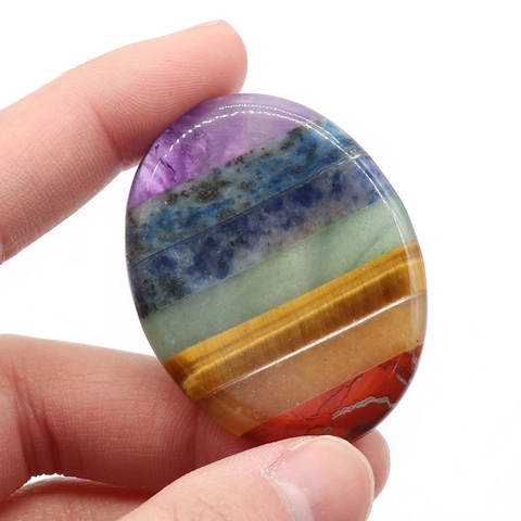 Natuursteen Zeven Chakra Zorgensteen Regenboog Gestreept Helende Kristallen Duimsteen Voor Stressverlichting Meditatie Huisdecoratie