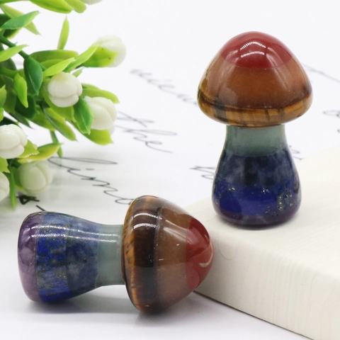 Fungo Arcobaleno Cristallo Naturale Sette Chakra Pietra Giuntata Fungo Curativo Ornamento Ciondolo per Casa Ufficio Decorazione Gioielli