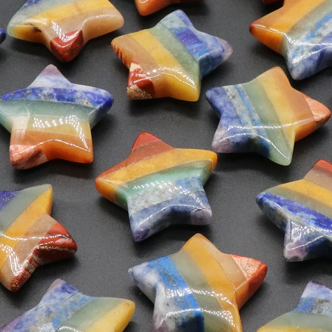 Natuurlijke Zeven Chakra Steen Ster Ornament Handgemaakte Gepolijste Regenboog Spliced Healing Crystal Pentagram Decor