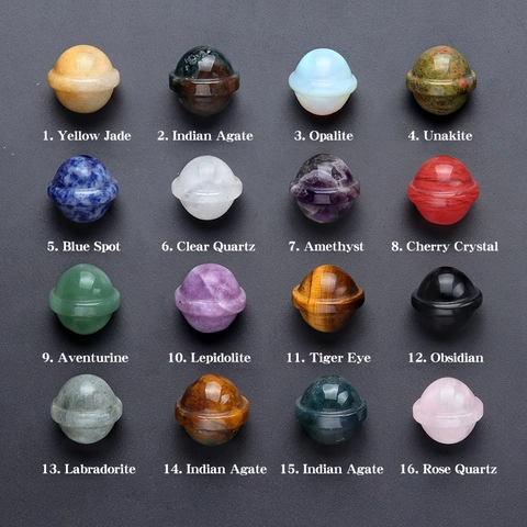 Mini Pianeta in Cristallo Naturale Pietra Semipreziosa Galassia Forma di Saturno UFO 3D Universo Lucidato Ornamento in Pietra