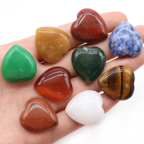 Pierre Naturelle Cœur Cabochon Cristal Poli Pierre Gemme Cœur Flatback pour Fabrication de Bijoux DIY Accessoires Pendentifs Forme Cœur