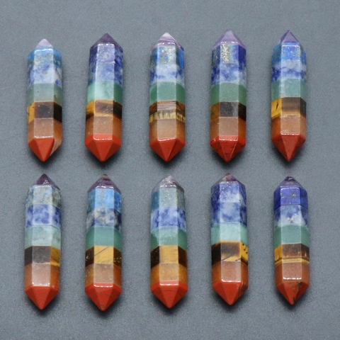 7 Chakra Naturstein Sechseckige Säule Anhänger Heilkristall Reiki Energie Doppelspitziger Stab Für Schmuckherstellung