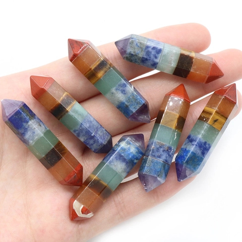 7 Chakra Naturstein Sechseckige Säule Anhänger Heilkristall Reiki Energie Doppelspitziger Stab Für Schmuckherstellung