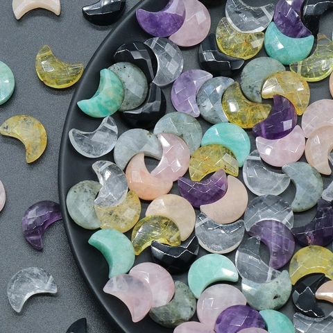 Faceted Moon Shape Natural Stone Beads For Jewelry Making DIY Amethyst Rose Quartz Amazonite Labradorite Crescent Pendant Beads