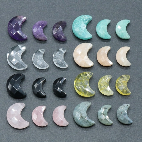 Faceted Moon Shape Natural Stone Beads For Jewelry Making DIY Amethyst Rose Quartz Amazonite Labradorite Crescent Pendant Beads
