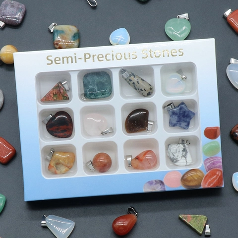 Set Ciondoli in Pietra Naturale Forme Miste Con Gancio in Lega Pietre Semipreziose Multicolore Per Creazione Gioielli Regalo