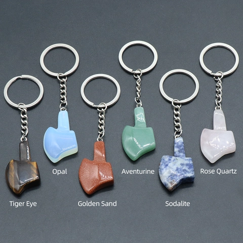 Natural Crystal Stone Agate Axe Shape Keychain Cute Hand Gesture Pendant Keyring For Bag Charm Fashion Jewelry Gift