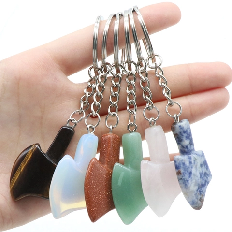 Natural Crystal Stone Agate Axe Shape Keychain Cute Hand Gesture Pendant Keyring For Bag Charm Fashion Jewelry Gift