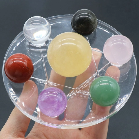 Set di Pietre Curative Sfera di Cristallo Naturale Seven Star Array Con Base in Acrilico Per Decorazione Domestica Meditazione Energetica