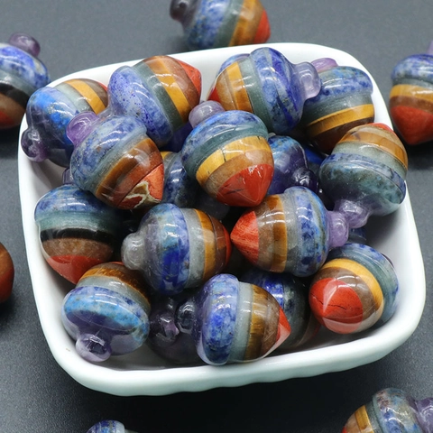 Natural 7 Chakra Healing Crystal Stone Acorn Shaped Pendant Spliced Natural Gemstone DIY Jewelry Making Pinecone Ornament