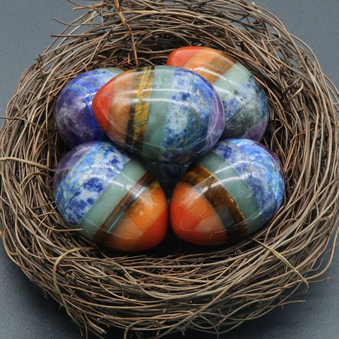 Uovo di Cristallo Curativo Chakra Naturale Sette Strati di Pietre Preziose Reiki Yoga Meditazione Decorazione Pasqua Pietra