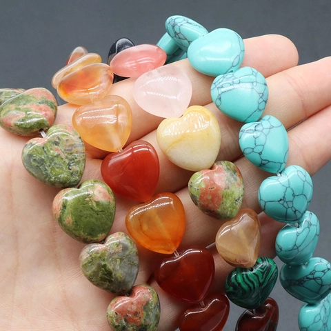 Heart Shaped Natural Semi Precious Stone Loose Beads Polished Agate Crystal Tiger Eye DIY Jewelry Making Accessories For Bracelet Necklace