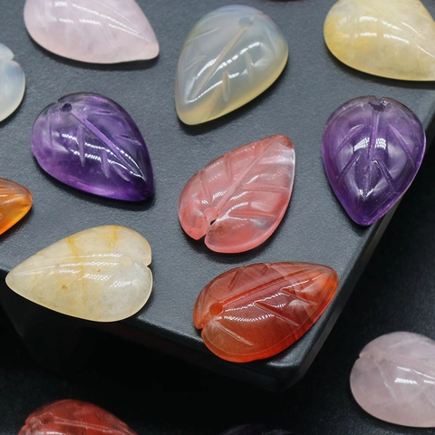 Carved Leaf Natural Stone Beads Amethyst Rose Quartz Agate Petal Shape DIY Jewelry Making Accessories Loose Flower Beads
