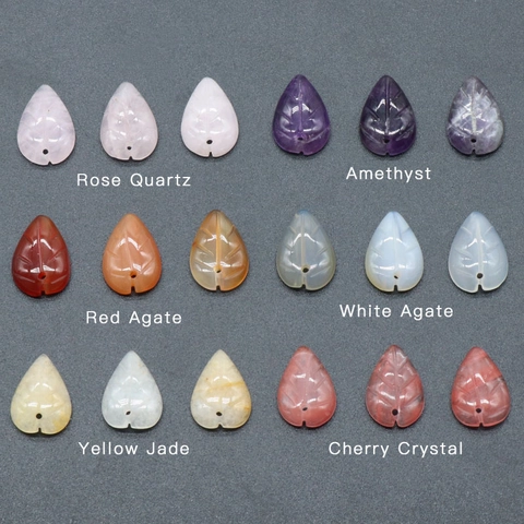 Carved Leaf Natural Stone Beads Amethyst Rose Quartz Agate Petal Shape DIY Jewelry Making Accessories Loose Flower Beads