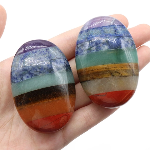 Natürliche 7 Chakra Geteilte Steine Ovaler Handschmeichler Polierte Heilkristalle Energie Meditation Handstein Daumen Sorgenstein