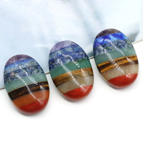 Natürliche 7 Chakra Geteilte Steine Ovaler Handschmeichler Polierte Heilkristalle Energie Meditation Handstein Daumen Sorgenstein