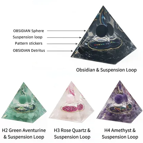 Naturstein Orgonit Energie Pyramide Meditation Ornament Amethyst Obsidian Harz Kristallkugel Büro Zuhause Schreibtisch Deko