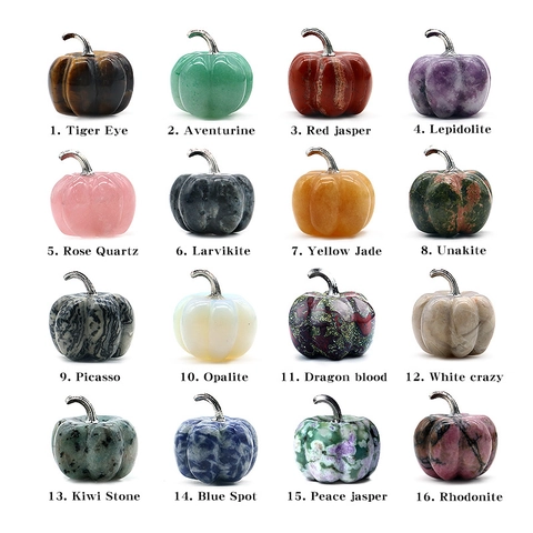 Natural Crystal Stone Pumpkin Desktop Ornament Polished Healing Stone Decorative Figurine For Halloween Thanksgiving Home Office