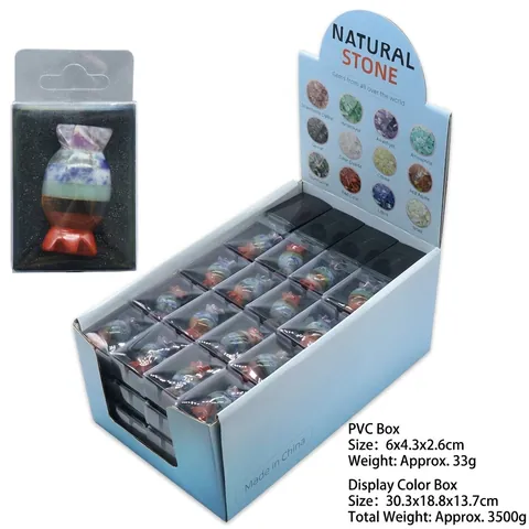 Ornement de Bureau en Pierre de Cristal de Guérison 7 Chakra Naturel Forme de Bonbon Poli Épissé Déco Maison