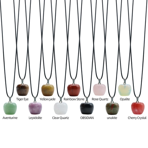 Natural Crystal Stone Apple Shape Pendant Necklace Polished Agate Quartz Fruit Charm For Women DIY Jewelry Making Gift