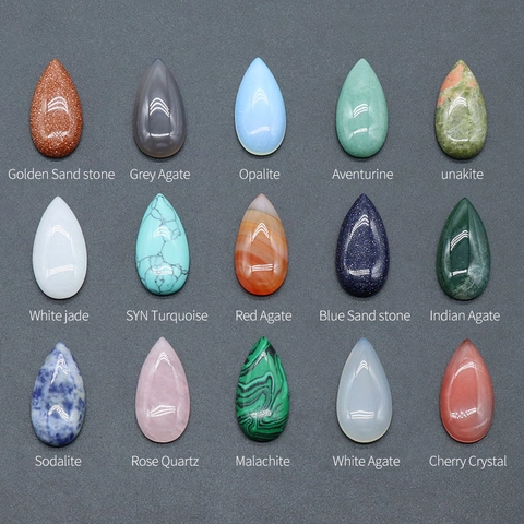 Natural Stone Teardrop Cabochon 15x30mm Waterdrop Flat Back Gemstone Crystal For DIY Jewelry Making Ring Pendant Inlay Accessory