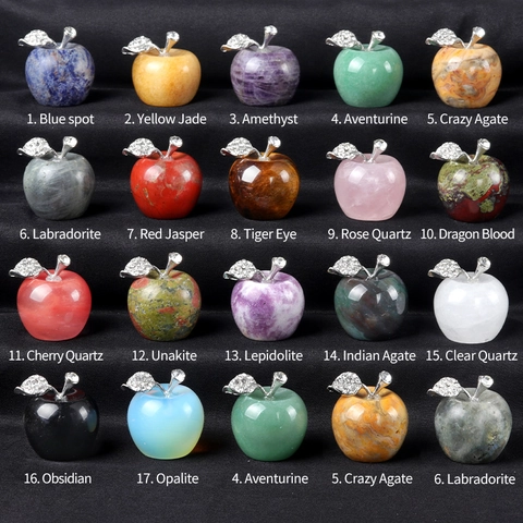 Natuurlijke Kristalsteen Appel Ornament Met Strass Blad Legering Steel Decoratief Figuurtje Kerstcadeau
