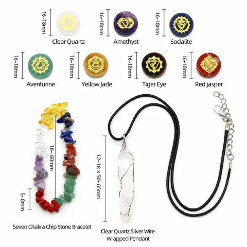 7 Chakra Natuurlijk Kristal Genezende Stenen Set Met Splittersteen Armband Bergkristal Hanger Meditatie Geschenkdoos