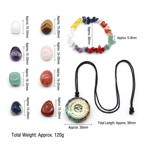 7 Chakra Kristall Heilstein Set Natur Amethyst Rosenquarz Yoga Meditation Orgon Anhänger Halskette Splitter Armband Geschenkbox