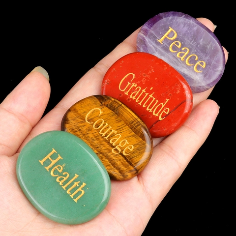 Pietre Palmari in Agata Cristallina Naturale Con Parole Positive Incise Pietre Energetiche Curative Per Meditazione Yoga Casa