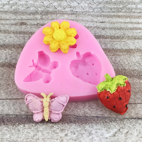 Schmetterling Erdbeere Blume Silikon Kuchenform Fondant Schokolade DIY Backen Werkzeuge Hitzebeständig Rosa Gebäck Dessert Form