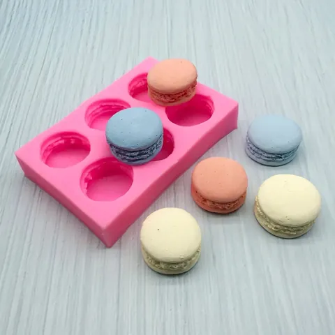 6-Cavity Macaron Silicone Mold For Fondant Chocolate Candle DIY Cake Pastry Baking Food Grade Silicone Pink Transparent