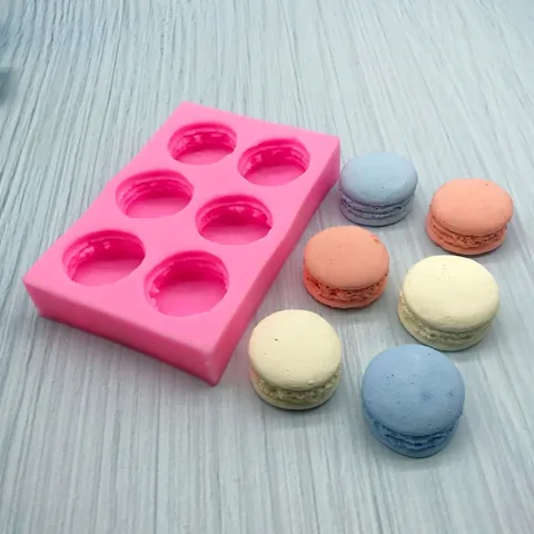 6-Cavity Macaron Silicone Mold For Fondant Chocolate Candle DIY Cake Pastry Baking Food Grade Silicone Pink Transparent