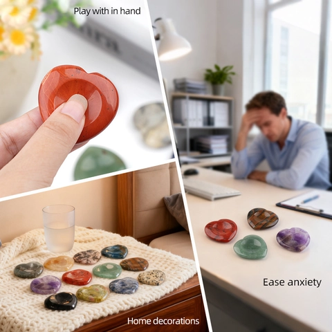 Natural Crystal Heart Worry Stone Polished Palm Massage Stone Anxiety Relief Thumb Stone For Meditation Office Home Decor
