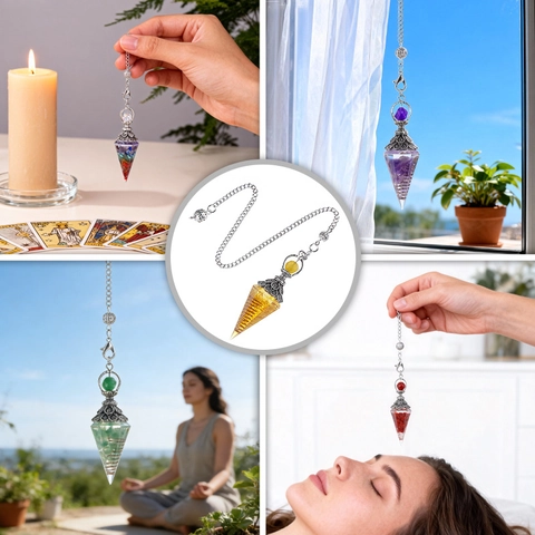 Hexagonal Crystal Resin Orgone Pendulum Pendant Necklace With Antique Silver Chain Spiritual Meditation Healing Stone Jewelry For Women
