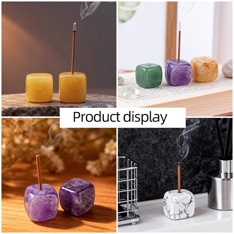 Porte-Encens en Cristal Naturel Base en Pierre Cube Décoration Maison Minimaliste Aromathérapie Méditation Zen Brûleur d'Encens