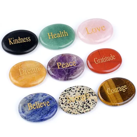 Piedra de Palma de Cristal Natural Palabras Motivadoras Grabadas Piedra Natural Ovalada Pulida Meditación Alivio del Estrés Reiki Sanación