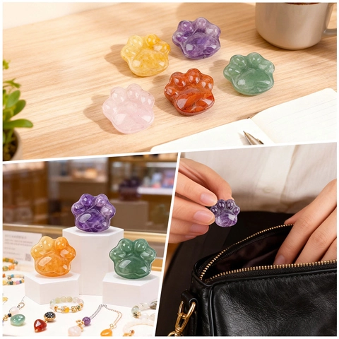Natural Stone Carved Cat Paw Desk Ornament Mini Crystal Healing Stone Animal Paw Figurine For Home Decor DIY Craft Accessory