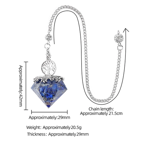 Tree Of Life Natural Crystal Chip Resin Pendulum Necklace Vintage Boho Rhombus Healing Stone Pendant Jewelry For Women