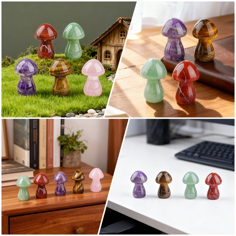 Naturstein Pilz Figur Heilkristall Poliertes Mineral Desktop Ornament Für Haus Büro Garten Schreibtisch Deko