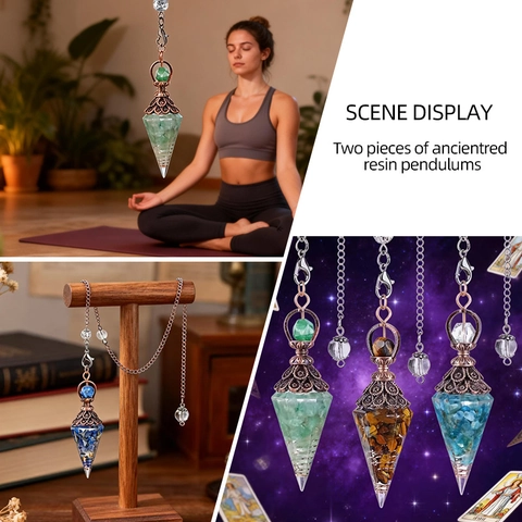 Harz Sechseckiges Kristall Pendel Antik Kupfer Naturstein Chips Orgon Energie Yoga Meditation Wahrsagerei Heilung Schmuck
