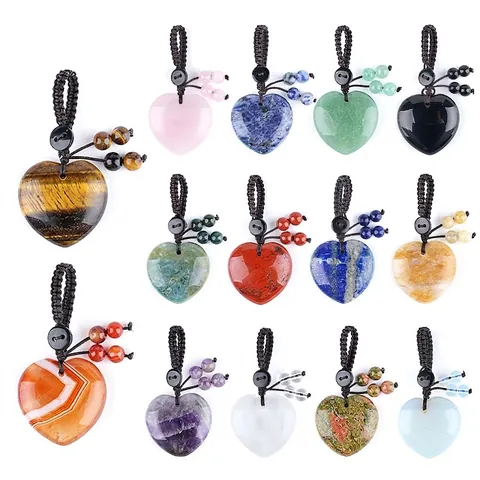 Portachiavi a Cuore in Pietra di Cristallo Naturale Ciondolo a Cuore Intrecciato a Mano Cristallo Guaritore Decorazione Specchietto Auto Regalo