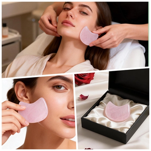 Natural Rose Quartz Cat Head Face Massager Pink Crystal Gua Sha Board Beauty Tool Skin Care Facial Relaxation Massage Tool