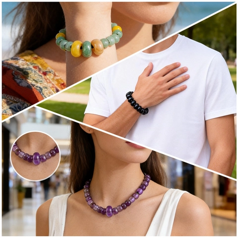 Cuentas de Ábaco de Cristal de Piedra Natural para la Creación de Joyas DIY Espaciadores de Ágata Pulidos de Gran Agujero para Collares Pulseras