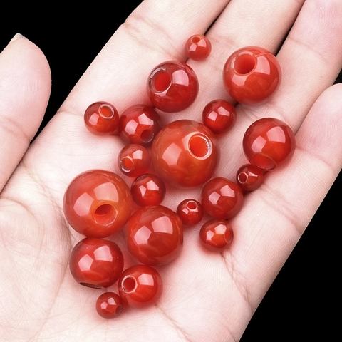 Natural Red Agate Round Beads Large Hole Polished Stone Loose Beads For DIY Jewelry Making Bracelets Necklaces Handicrafts