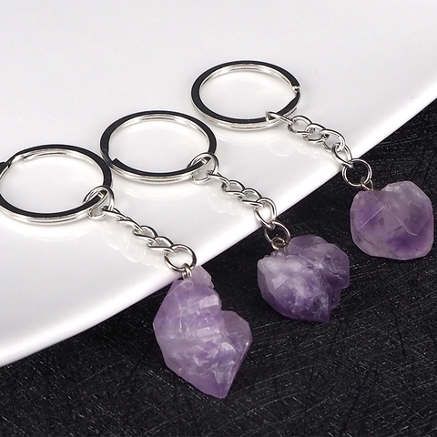 Portachiavi in Pietra Grezza di Ametista Naturale Pendente per Borsa in Minerale di Cristallo Viola Irregolare per Uomo Donna